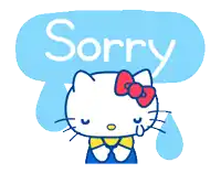 a hello kitty says sorry in a blue bubble