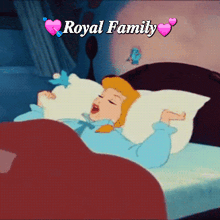 a cartoon of cinderella laying on a bed with the words royal family above her