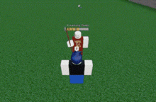 a roblox character is attacking a dummy in a game