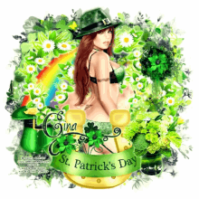 a girl in a leprechaun hat is on a st. patrick 's day greeting card