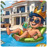 a cartoon of a man wearing a crown laying on a raft in a pool