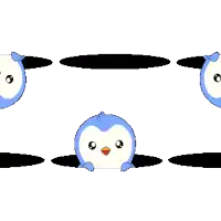two blue and white penguins standing next to each other on a white background