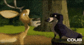 a cartoon deer and a dog are standing next to each other with the word coub on the bottom