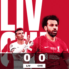 two soccer players on a red background with the word liv on top