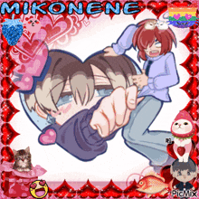 a picture of a boy and a girl with the name mikonene on the bottom