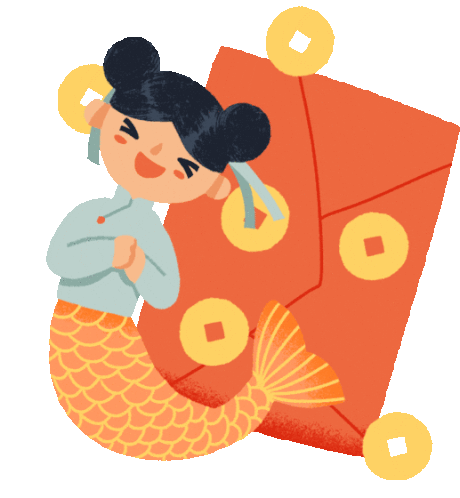 A Busy Mermaid Princess Stands Excitedly With A Giant Red Envelope Sticker - A Day Withthe Busy Princess Cute Adorable Stickers