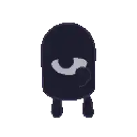 a pixel art drawing of a black ghost with a white eye and a bubble in its mouth .