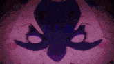 a close up of a cartoon character 's face with purple eyes
