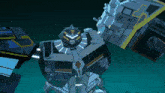 a cartoon drawing of a robot with a yellow stripe on the side