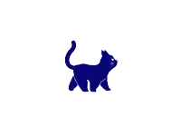 a blue silhouette of a cat with a white background