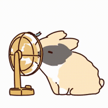 a cartoon rabbit is looking at itself in a mirror while standing next to a fan .
