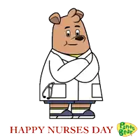 a cartoon of a bear wearing sunglasses and a lab coat with the words happy nurses day on the bottom