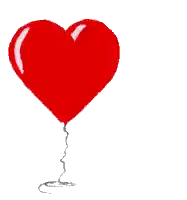 a red heart shaped balloon with a string coming out of it