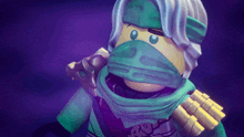 a lego ninjago character has a green mask on his face