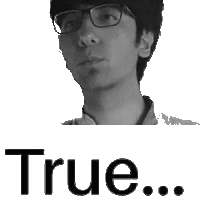 a black and white photo of a man with glasses and the words true