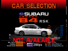 a car selection screen for subaru legacy b4 rsk