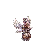 a pixel art illustration of a person with wings and a crown .
