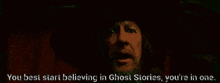 a woman with a surprised look on her face is talking about ghost stories