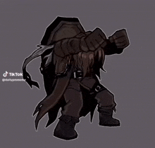 a drawing of a person with a shield on their back that says tik tok on it