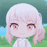 a cartoon character with pink hair and red eyes