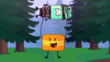 a cartoon character is holding a kite with the letter b on it