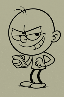 a black and white drawing of a boy holding a card