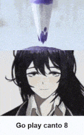 a picture of a girl with long hair and the words go play canto 8 on the bottom