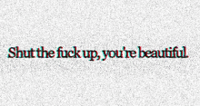 a white background with the words shut the fuck up you 're beautiful on it