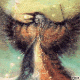 a painting of a native american with a bow and arrow with pixiz written on the bottom