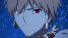 a close up of a cartoon character with red eyes