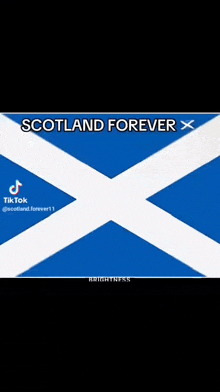 a blue and white flag with the words `` scotland forever '' written on it