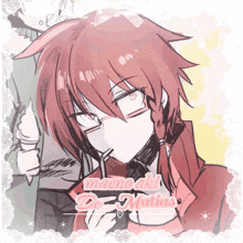 a drawing of a girl with red hair and the name maeno aki de matias on the bottom