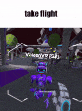 a purple robot in a video game that says vaizenvr