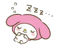 a pink and white cartoon character is sleeping with her eyes closed and the letters zzz above her head .