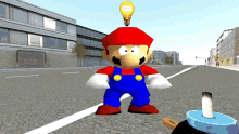 a cartoon character named mario with a light bulb on his head