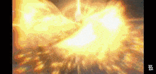 a close up of a fire explosion with the letter z on the bottom right corner .