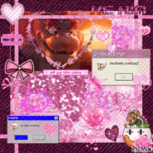 a computer screen with a critical error message and a picture of a gorilla