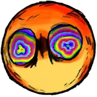 a drawing of a smiley face with a rainbow eye