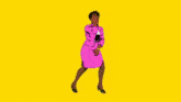 a woman in a pink dress is dancing in a kaleidoscope of colors