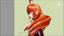 a girl with red hair is standing in front of a sign that says " aah "