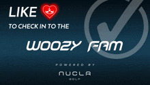 a poster that says like to check in to the powered by nucler golf