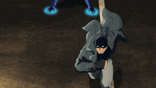 a cartoon of a man in a cape and a woman in a blue shirt