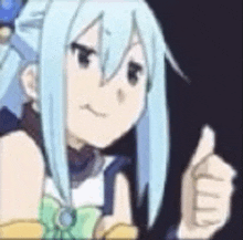 a cartoon girl is giving a thumbs up sign .