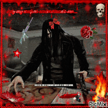 a picture of a man holding a gun with the words this is the time of vengeance and no life is worth savoring