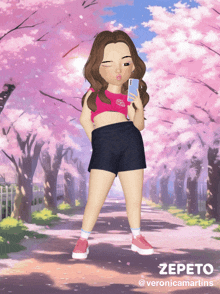 a cartoon of a girl taking a selfie with the name zepeto on the bottom