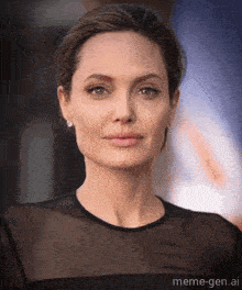 a close up of a woman 's face with meme-gen.ai written below her