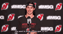 Jack Hughes You Want To Show Me The Goal Or No GIF - Jack Hughes You Want To Show Me The Goal Or No New Jersey Devils GIFs