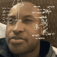 a man is looking at a mathematical equation on a whiteboard .