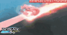 a beyblade burst poster with a red light coming out of a hand