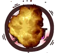 a pixel art drawing of a fried chicken breast in a circle